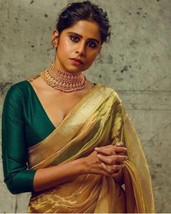 Glass Tissue Banarasi Silk Saree with Zari Weaving || Running Blouse with Zari   - £64.77 GBP