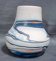 Vintage Nemadji Swirl Turquoise-White Pottery Vase 5 Inches Tall - £16.61 GBP