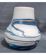 Vintage Nemadji Swirl Turquoise-White Pottery Vase 5 Inches Tall - £16.76 GBP