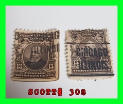 A Pair Of US Stamps Scott #308 13 Cent 1902 Harrison Brown Precancel Chicago ILL - £19.77 GBP