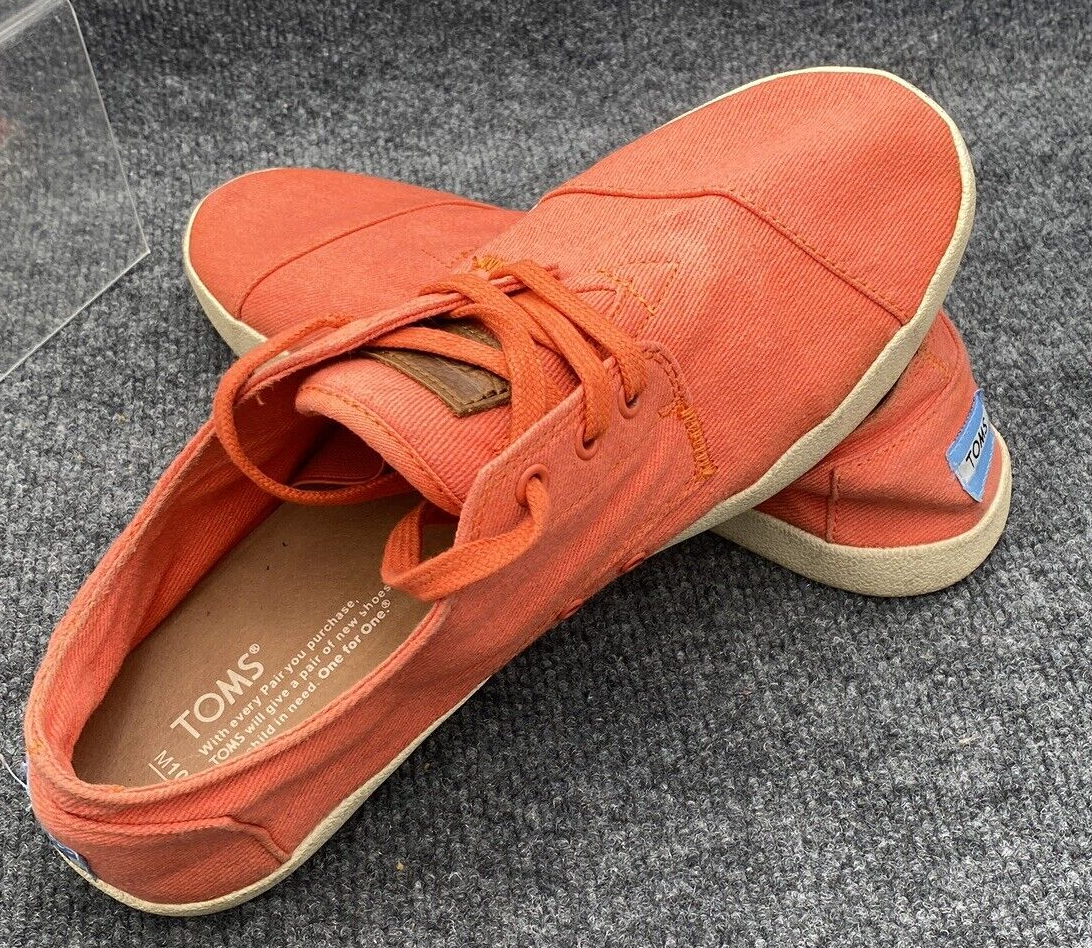 Primary image for Toms Shoe Men Size 10.5 Canvas 3 Eye Lace Up Casual Sneakers Orange Coral 341113