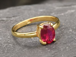 Gold Ruby Ring Oval Ruby Ring Red Engagement Ring Promise Ring Proposal Ring - £68.83 GBP