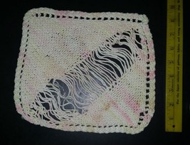 Vintage Handmade Square Cover – nearly open center Crochet Pink &amp; White - $6.99