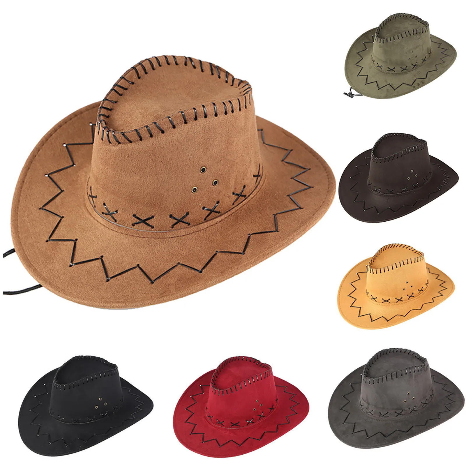 Classical Unisex Leather Cowboy Hats Women Men Big Brim Western Cowboy Hat For D - £20.13 GBP+