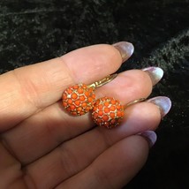 Vintage Orange Bead Button Huggie Earrings Pierced Mod Retro 70&#39;s - $14.96