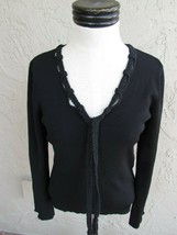 Dana Buchman Black Beaded Tie Sweater Medium M 31262 - £47.36 GBP