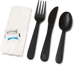 Faithful Supply 250 Wrapped Plastic Cutlery Set With Napkin -, (Black 250). - $116.94