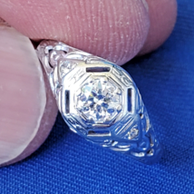 Earth Mined DIAMOND Deco Engagement Ring Antique 18k White Gold Solitaire Size 6 - €1.884,72 EUR