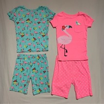 Flamingo Pajama Matching Sets Girl’s 6 Green Neon Pink Tucán Shorts Lightweight - £22.15 GBP
