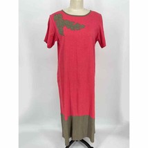 Vintage Linda G Honolulu Midi Dress Sz XS Pink Brown Applique Short Slee... - $49.00