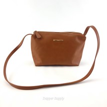 Aldo Crossbody Bag Brown Faux Leather Medium Purse Gold Zip Logo Shoulde... - $21.68