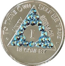 Zircon Aqua Swarovski Crystal AA Medallion Year 1 - 56 or Month 1 2 3 6 ... - $18.80