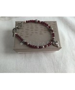 Silpada Sterling Silver Garnet Bead Heart Charm Toggle Bracelet B1488 - £40.92 GBP