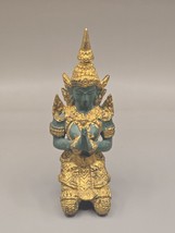 Thai Guardian Angel Theppanom Bronze Statue Female Gold Gilt 4.75 Inches Tall - $48.84