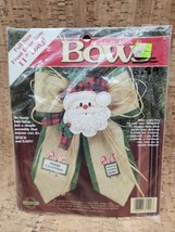 Vintage 1995 Dimensions Santa Stops Here Burlap Bow Kit Quick &amp; Easy No 61509 - £20.38 GBP