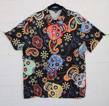 NWOT Ouku Men&#39;s 2XL Sugar Skull Day of the Dead Colorful Camp Short Slee... - $24.75