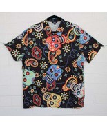 NWOT Ouku Men&#39;s 2XL Sugar Skull Day of the Dead Colorful Camp Short Slee... - $24.75