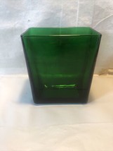 PV07589 Vintage Emerald Forest Green Glass NAPCO #1166 Rectangle Vase - £8.54 GBP