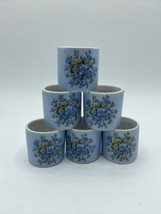 Set 6 Vintage Porcelain Napkin Holders Rings Floral  Dainty Light Blue Flowers - £9.72 GBP