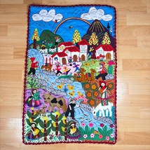 Boho Arpillera Wall Hanging from Peru Appliqué – 3D Village Hand Embroid... - $2,371.74 MXN