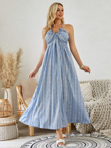 Bohemian Halter Maxi Dress - Women&#39;s Sleeveless Flowy Summer Beach Dress - $49.74