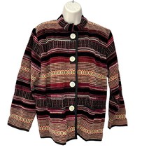 Vintage Flashback 90s Womens M Boho Tapestry Button Jacket Black Stripe ... - £38.88 GBP