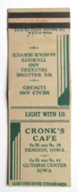 Cronk&#39;s Cafe - Denison, Guthrie Center Iowa Restaurant 20 Strike Matchbook Cover - $2.00