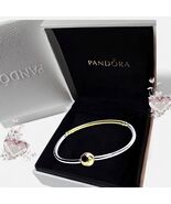 PANDORA THREE-LINK SHINE GOLD plated BANGLE Bracelet 568143 US SELLER - €84,51 EUR
