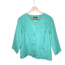 Bob Mackie Jacket Women Sz XL Aqua Blue 3/4 Sleeve Pockets Texture Wearable Art - £10.13 GBP
