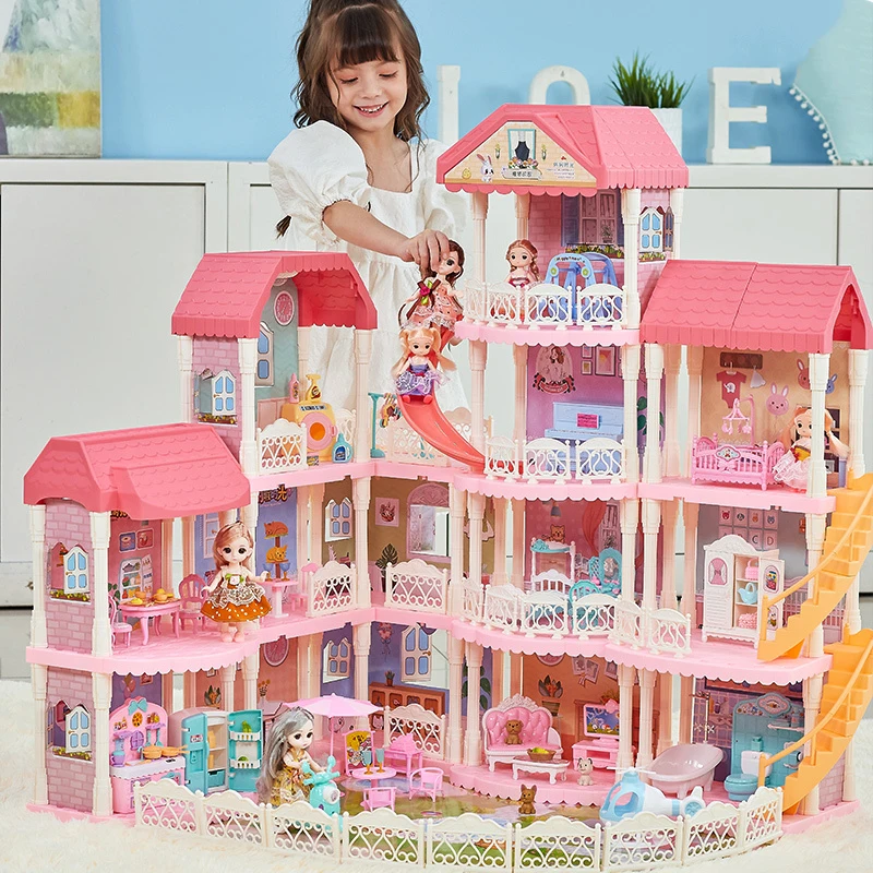 DIY Plastic Big Dollhouse Princess Big Villa  Play Room Furniture Kit With Light - £149.83 GBP+