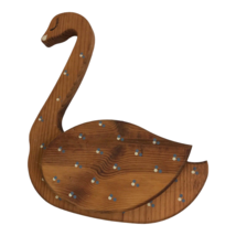 Vtg Wood Swan Hanging Wall Pocket Woodland Bird painted polka dots cottagecore - £14.80 GBP