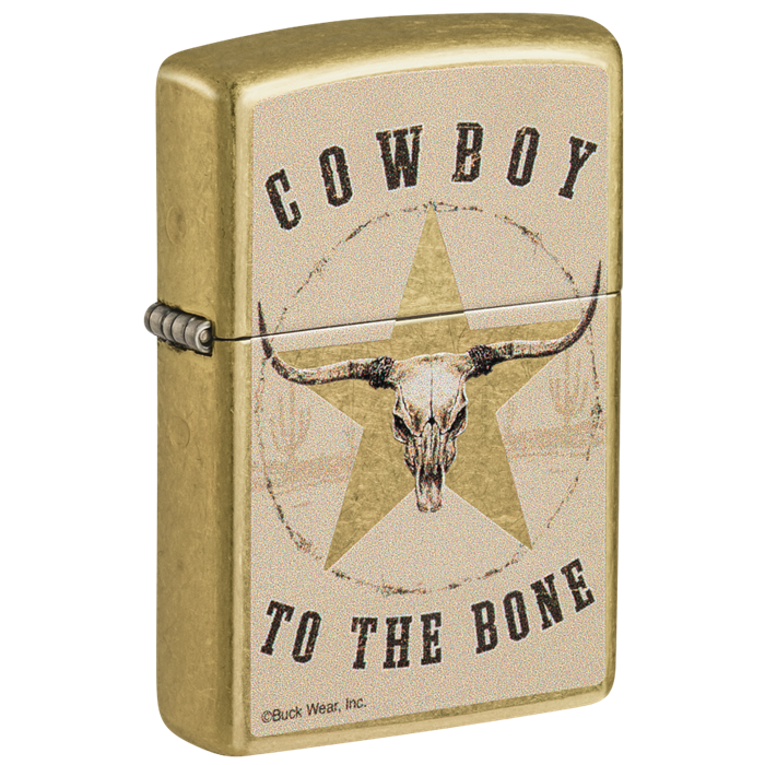 Zippo Lighter - Buck Wear Cowboy to the Bone Street Brass - 856144 - $23.28