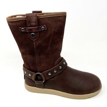 UGG Moto Short Chocolate Brown Kids Girls Winter Suede Fur Boots 1013863 - £47.14 GBP