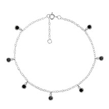 Boho Black CZ Dangle Round Charm Beach Foot Sterling Silver Anklet - £12.65 GBP