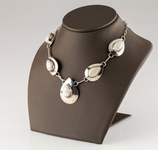 Sterling Silver White Buffalo Turquoise Plaque Bib Necklace 20&quot; - £428.66 GBP