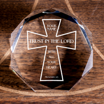 Proverbs 3:5 Trust in The Lord Cross Octagonal Crystal Puck Personalized Christi - £51.94 GBP