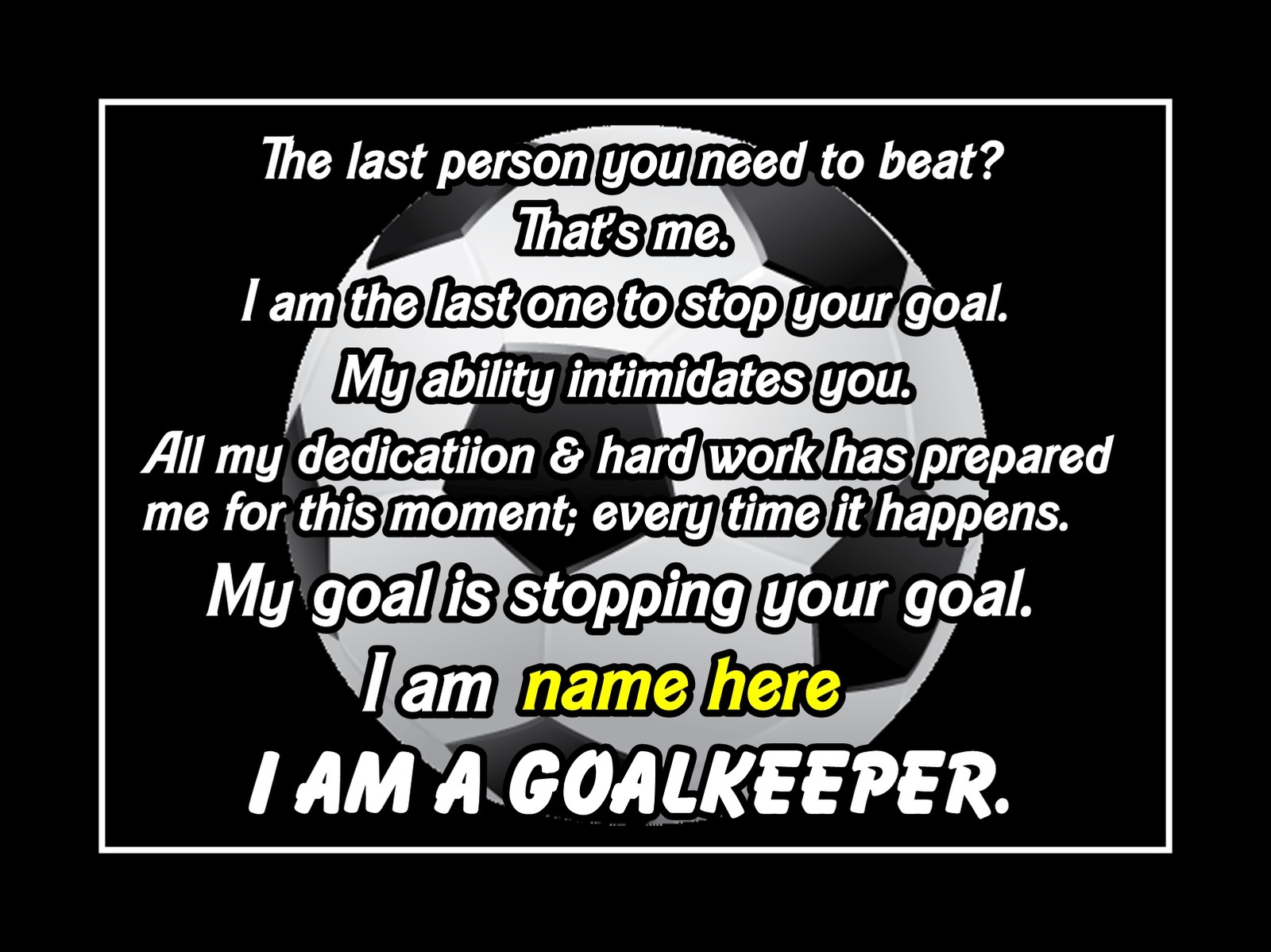 Rare Personalized Soccer Quote Poster, Unique Inspirational GoalKeeper Gift - £19.76 GBP - £32.42 GBP