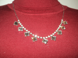 Claire&#39;s Necklace Silver-Toned Square and Round Crystals 16.5&quot; Long, 3&quot; Extender - £14.10 GBP