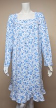 Eileen West Floral White &amp; Blue 100% Cotton Long Sleeve Nightgown Size M... - $48.50