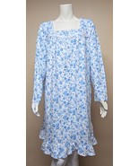 Eileen West Floral White &amp; Blue 100% Cotton Long Sleeve Nightgown Size M... - €42,11 EUR