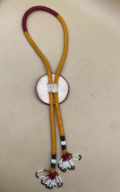Native American Orange White Red Starburst Sun Glass Seed Beads Bolo Tie - £73.97 GBP