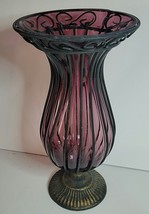 ITALIAN PURPLE GLASS AND WROUGHT IRON VASE ON PEDESTAL VINTAGE - $2,120.14 MXN