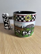 Holstein Cow Handle Mug Coffee Cup  With Farm Scene Novelty Vintage - £13.34 GBP