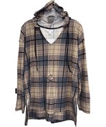 NWT LuLaRoe Large Brown Tan Black Gray Plaid ELIZA Long Sleeved Hoodie - $40.58