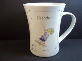 Fine china coffee mug GRANDSON happy days boy swing puppy Annabel Spencely 12 oz - £7.73 GBP