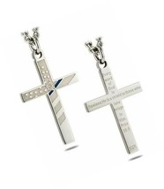 Men&#39;s Stainless Steel Flag Cross with Thin Blue Line - $256.11