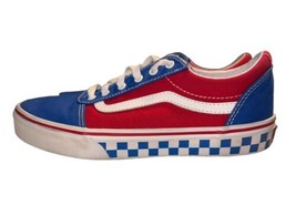 Vans OTW Ward Youth Size 4.5 Canvas Sneakers Shoes Red Blue Checkerboard - £25.88 GBP
