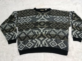Vintage Adam Sloane Sweater Mens Large Multi-Color Geometric Pullover Ac... - $8.38