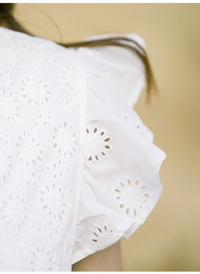 Women's Ruffle Cap Sleeve Trim Eyelet Embroidered 100% Cotton Dress in White AUS Item image 5