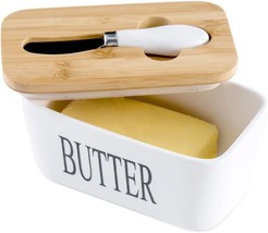 Hasense Porcelain Butter Dish with Bamboo Lid - Covered Butter Dish with... - £34.61 GBP